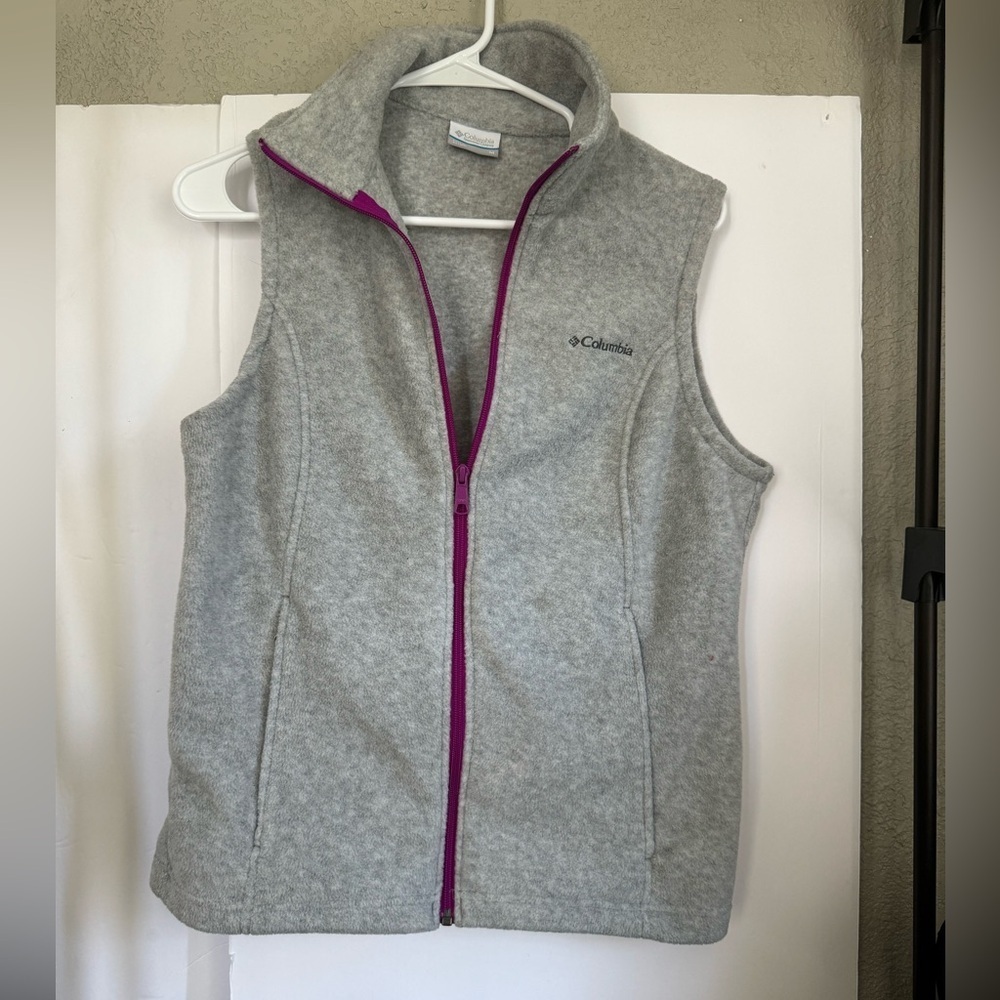 Columbia Vest Womens M Gray Fleece Jacket Outdoor Hike